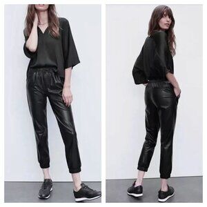 The Reset R Label Faux Leather Vegan Crop Jogger Pants Pull On Black Women's S
